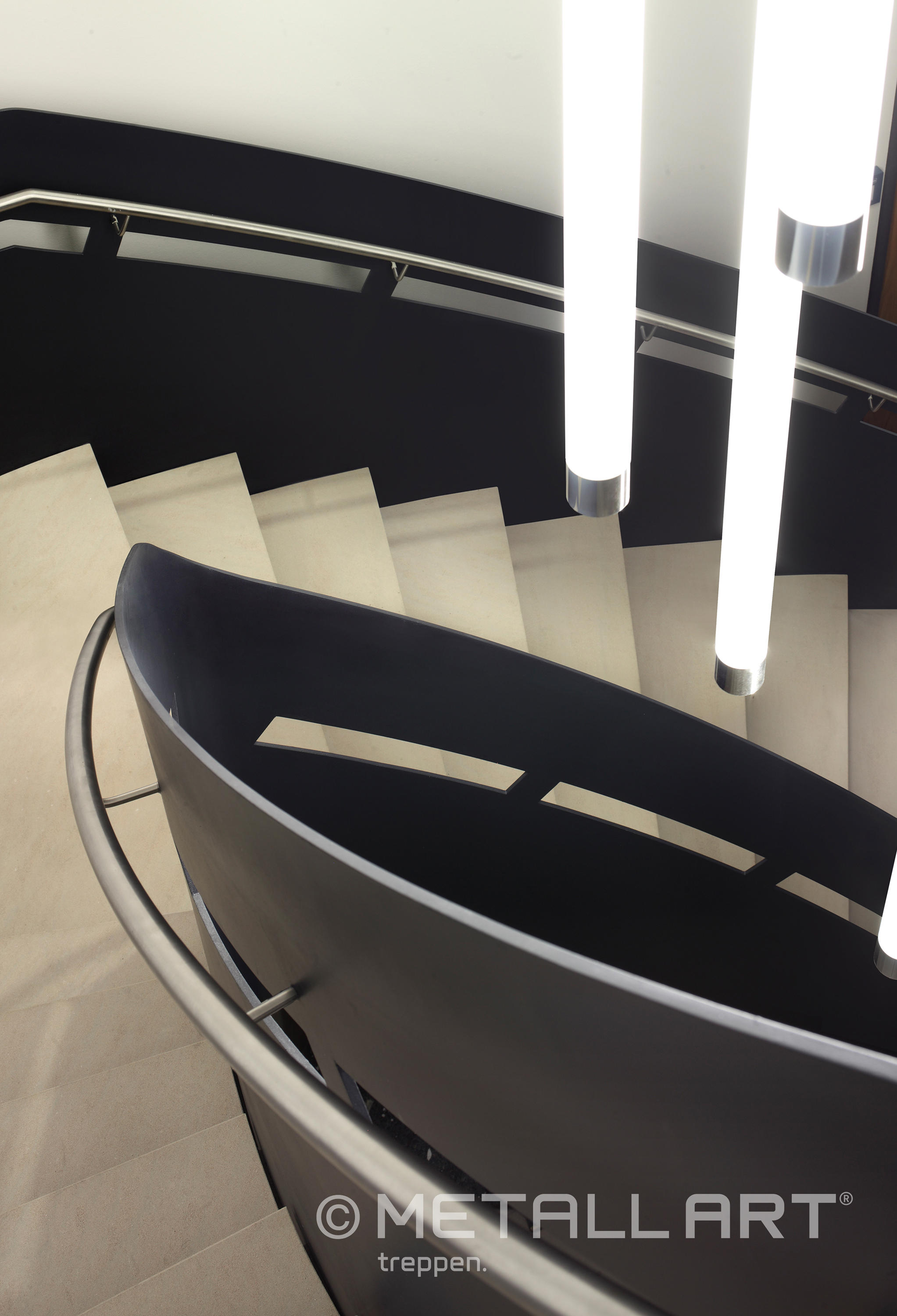 Steel stairs with exceptional balustade stringers at Haus der