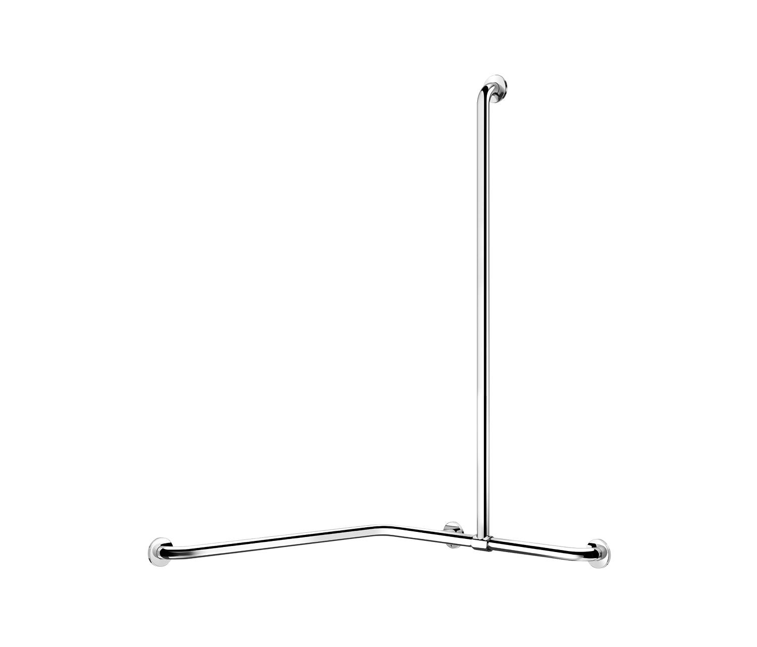 Corner grab bar with sliding vertical bar, bright stainless steel