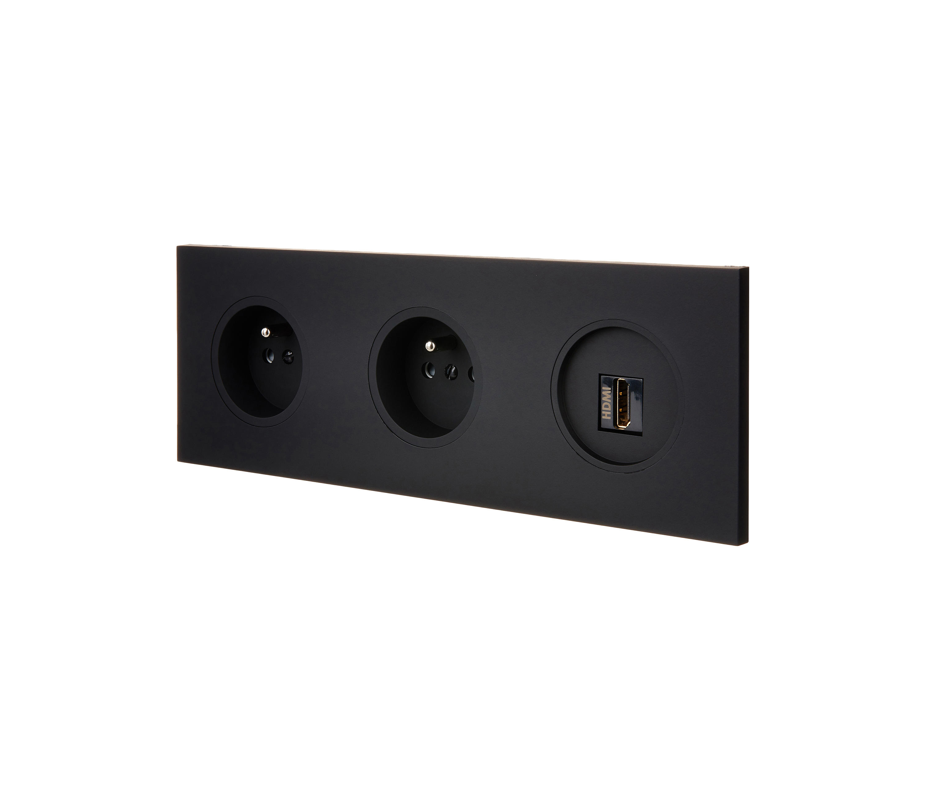 Black Soft Touch - Triple Horizontal Cover Plate - 2 Sockets - 1
