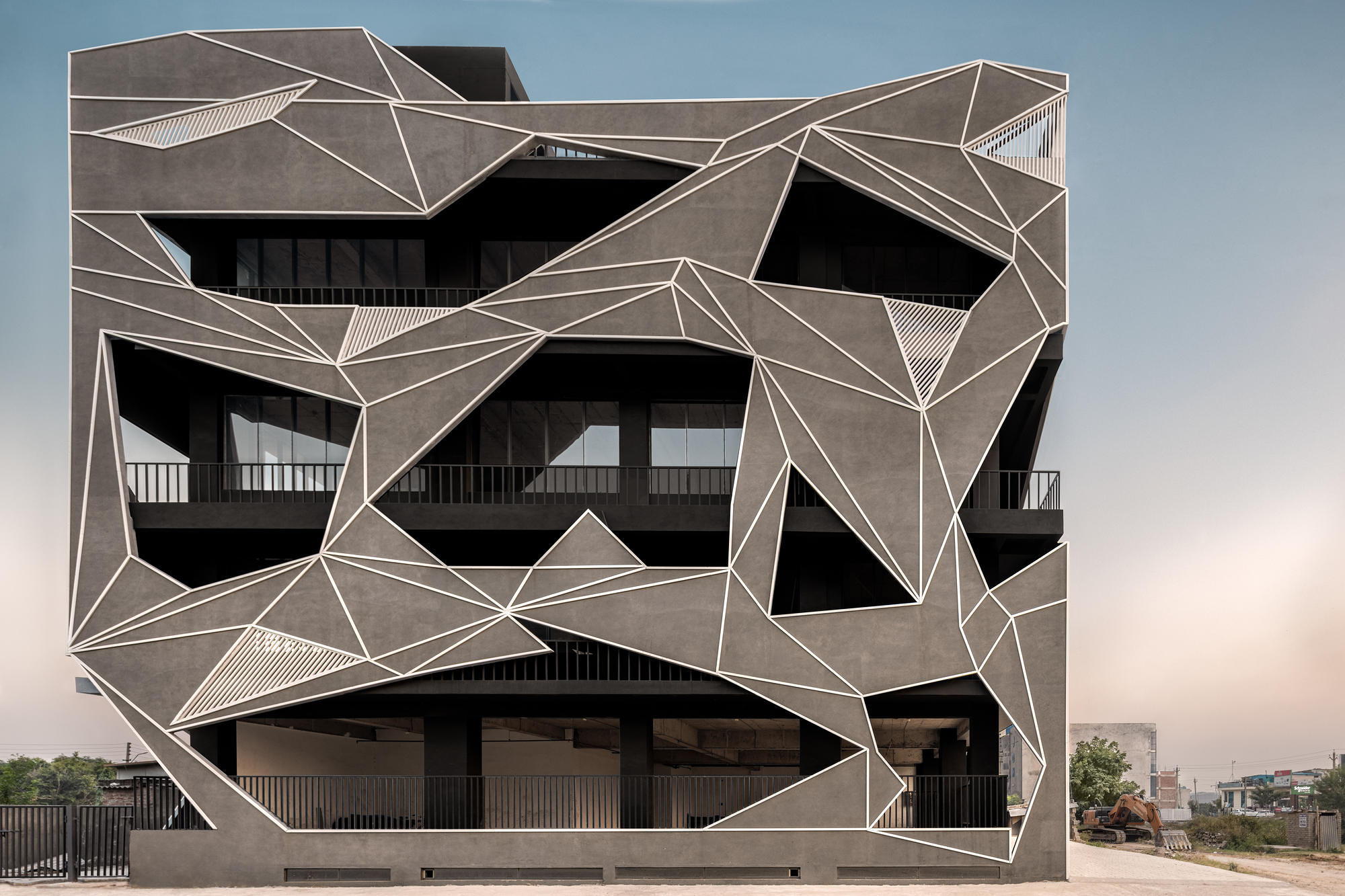 Industrial designs on contemporary facades